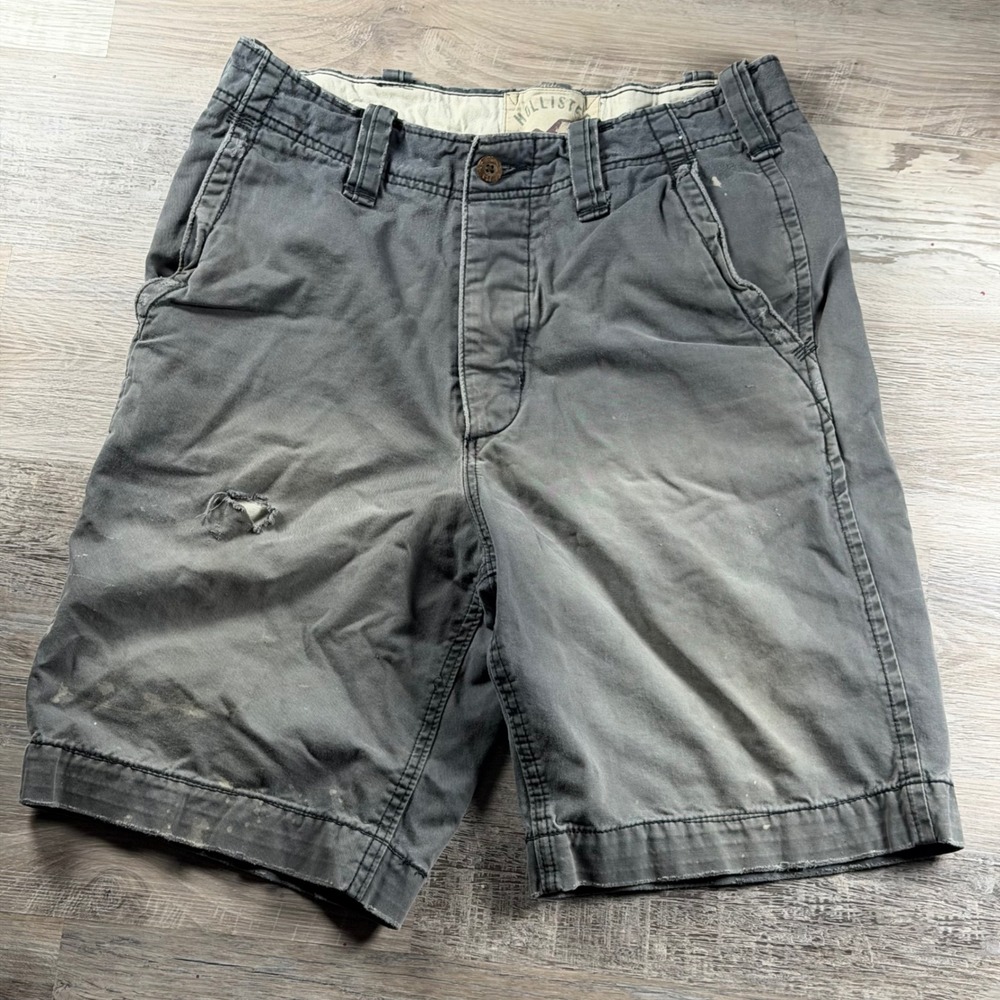 Y2K Hollister Mens 32 Gray Distressed Baggy Shorts Faded Rugged Grunge Skater